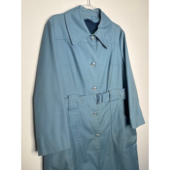 1960s London Fog Blue Belted Rain Coat With Big Pockets fall winter large - Picture 6 of 10